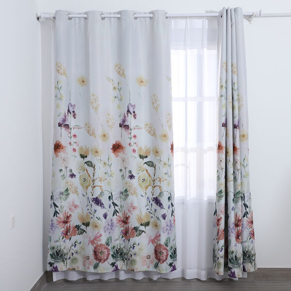 2er-Set - Verdunkelungsvorh&auml;nge mit 8 Metallringen, Blumenmuster, Aquarell und Wei&szlig;&nbsp; image number 1