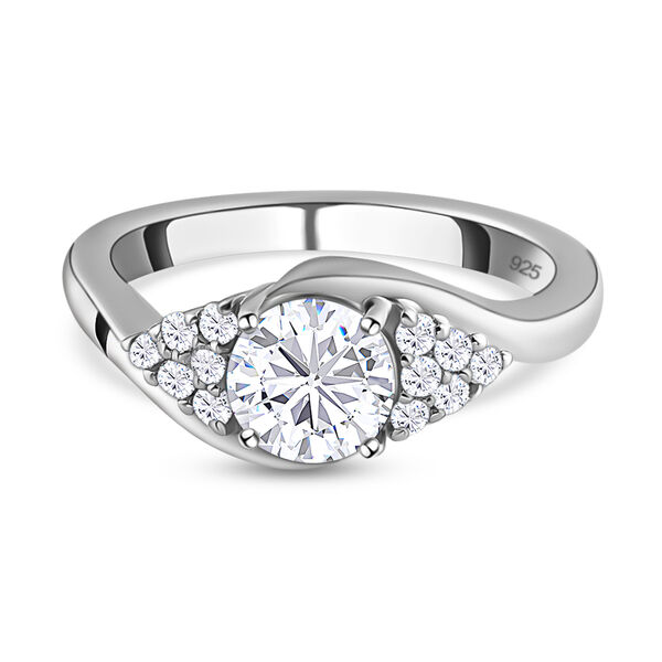 120 Facetten Moissanit-Ring, 925 Silber platiniert  ca. 0,90 ct
