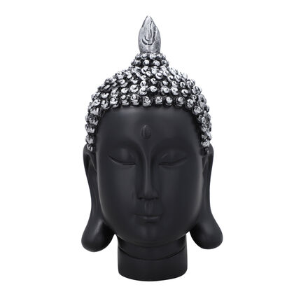 Buddha Kopf Figur, Größe 10,5x10x20 cm, Schwarz und Silber