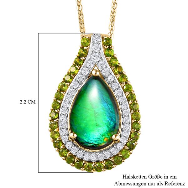 Kanadischer Ammolit und natürlicher Chromdiopsid-Anhänger mit Kette, 925 Silber Gelbgold Vermeil ca. 3,15 ct image number 6