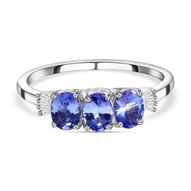 Tansanit und weißer Diamant-Ring, 925 Silber platiniert  ca. 1,17 ct