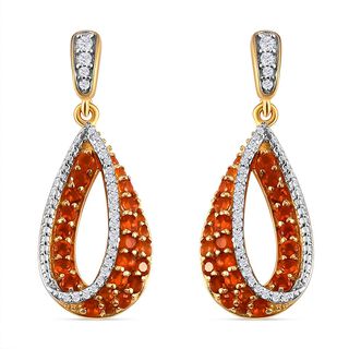 Salamanca Feueropal und weiße Zirkon-Ohrringe, 925 Silber vergoldet ca. 1,51 ct