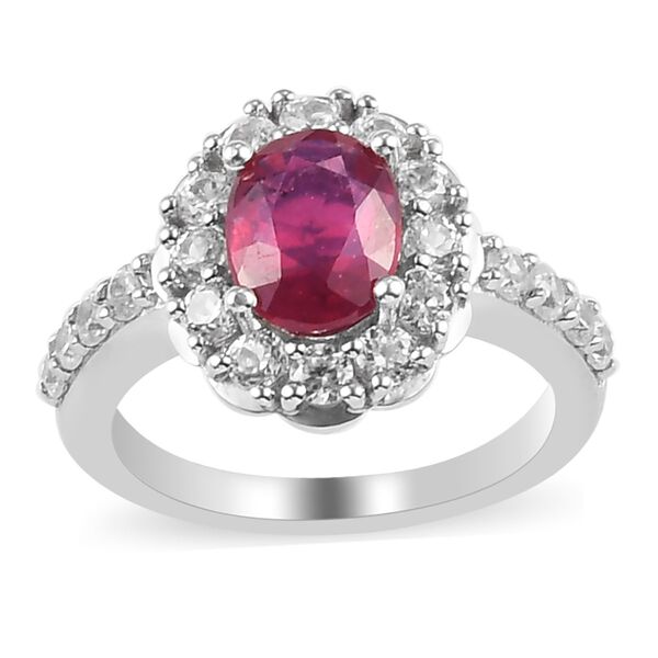 Fissure gef&uuml;llt Rubin und Zirkon Halo Ring 925 Silber Platin-&Uuml;berzug image number 4