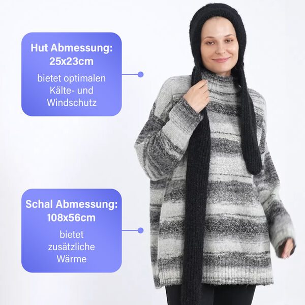 2-in-1 Gestrickte Winter Schalmütze, schwarz image number 4