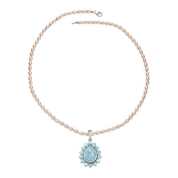 D'Joy Larimar-Anh&auml;nger mit Perlenkette ca. 50 cm 925 Silber rhodiniert