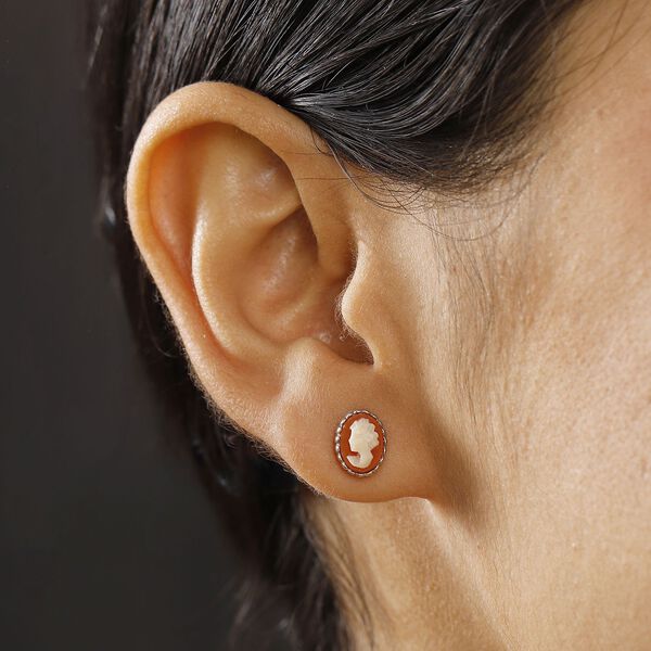 Italienische Kamee Ohrringe aus Conch-Muschel in Silberton image number 3