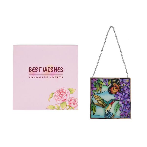 Handbemalter Glas-Sonnenf&auml;nger, Blumen-und-Vogel-Design, 11,5&times;11,5cm, Mehrfarbig image number 0