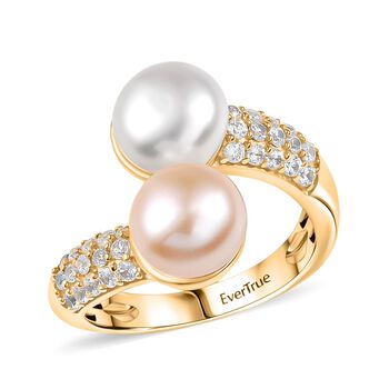 EVER TRUE Wei&szlig;e S&uuml;&szlig;wasser Perle (7.5-8 mm), Pfirsich-S&uuml;&szlig;wasser Perle (7.5-8mm) Ring Nickelfreies Messing