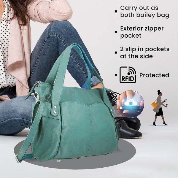 100% Echtleder Weekender Reisetasche mit RFID-Schutz, Blaugrün image number 6