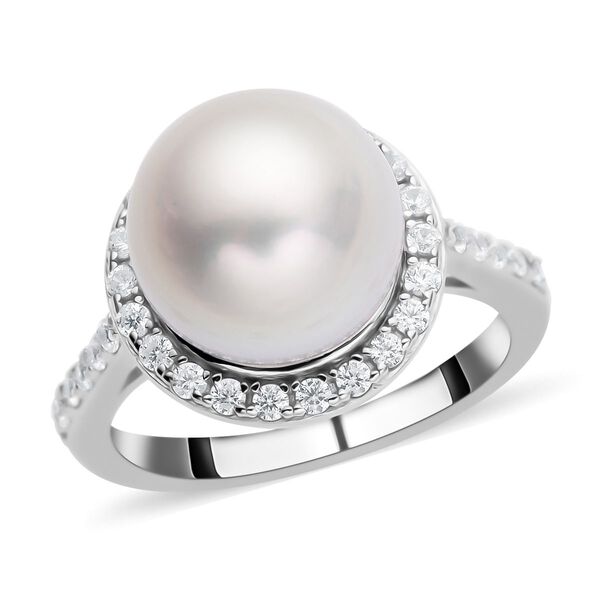 Weißer Südseeperlen und Zirkon-Ring, , 925 Silber rhodiniert image number 4