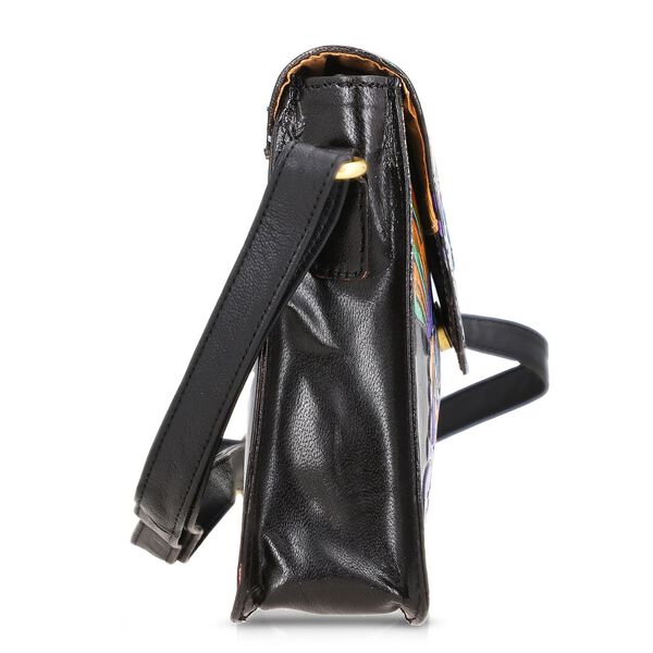 Gepr&auml;gte Leder Crossbody Tasche, 31.9 x 6.35 x 19.4 cm, Schwarz image number 6