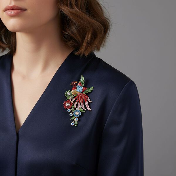 Mehrfarbiger Kristall Brosche  Gelb image number 2