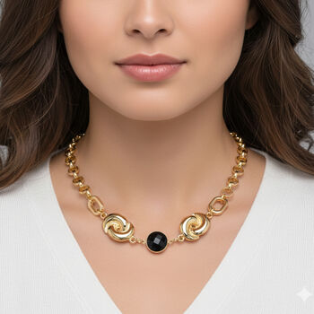 Schwarze Kristall Halskette ca. 50 cm + 5 cm Extender, Gelb