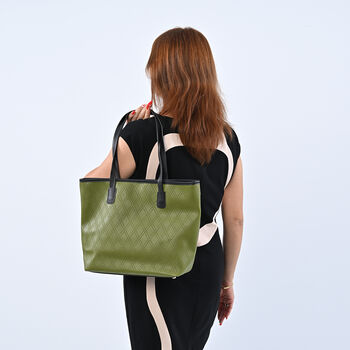 Moderne Handtasche aus naturfreundlichem Kunstleder, Karomuster, Gr&uuml;n