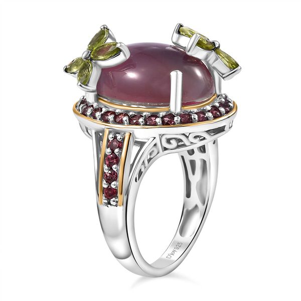 D'Joy Maulbeer Mondstein, Peridot Ring 925 Silber Rhodiniert und 750 Gelbgold Vermeil (Gr&ouml;&szlig;e 19.00) ca. 12,21 ct image number 5