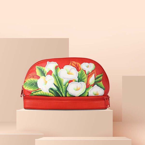 SUKRITI - 100% Leder: handbemalter Beauty Organizer, Rot image number 3