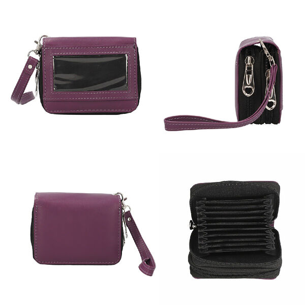 Geldb&ouml;rse aus 100% echtem Leder mit RFID schutz, Dual-Rei&szlig;verschluss abnehmbarem Riemen, 11x7.5x4.5 cm, Violett image number 4