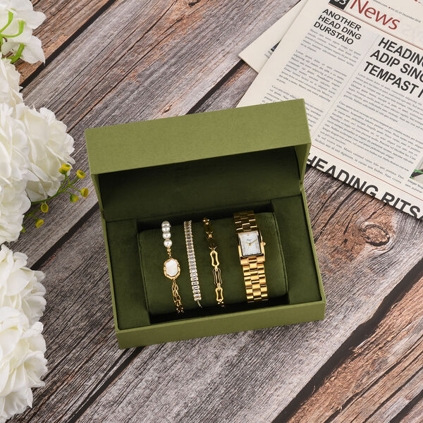 GENOA - Wei&szlig;er Zirkonia, Wei&szlig;es Perlmutt Schmuckset 316L Edelstahl IP-Gelbbeschichtung, Nickelfreies Messing IP-Gelbbeschichtung und Legierung IP-Gelbbeschichtung image number 1