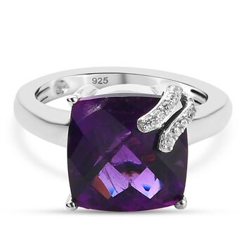 Lusaka Amethyst und Zirkon Ring 925 Silber platiniert (Gr&ouml;&szlig;e 16.00) ca. 5,83 ct