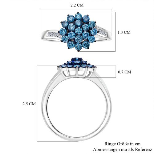 Lab Grown Blauer Diamant SI, Lab Grown Diamant Ring 925 Silber rhodiniert (Größe 18.00) ca. 1,00 ct image number 4