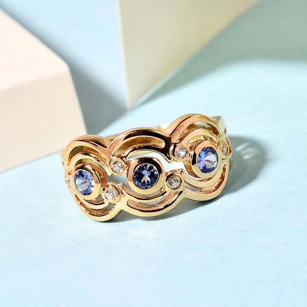 Tansanit und Zirkon Ring 925 Silber vergoldet  ca. 0,43 ct image number 2