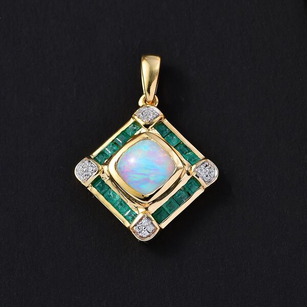 AA Nat&uuml;rlicher, &auml;thiopischer Welo Opal, Kagem sambischer Smaragd und Zirkon-Anh&auml;nger - 2,72 ct. image number 3