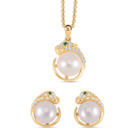 Weiße Süßwasser Perle Schmuckset 925 Silber vergoldet