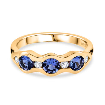 Tansanit und Zirkon Trilogie Ring 925 Silber vergoldet (Gr&ouml;&szlig;e 16.00) ca. 1,00 ct