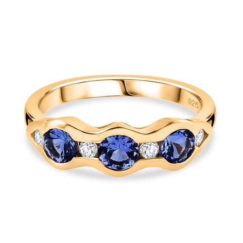 Tansanit und Zirkon 3 Stein Ring 925 Silber 585 Vergoldet image number 0