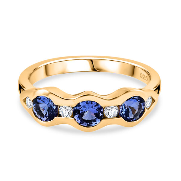 Tansanit und Zirkon 3 Stein Ring 925 Silber 585 Vergoldet