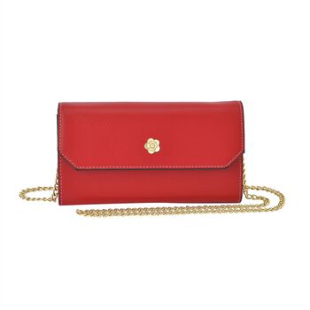 100% Echtleder Clutch mit RFID Schuz, 120 cm metall Riehmen, 20x12 cm, rot