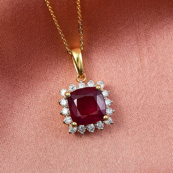 D'Joy AA afrikanischer Rubin und Moissanit Anh&auml;nger mit 50cm Kette - 5,41 ct.