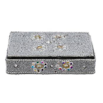 Perlen-Box mit 5 Kugelschreibern (12cm) Geschenkset, 8,5x13,5x3 cm, Silber