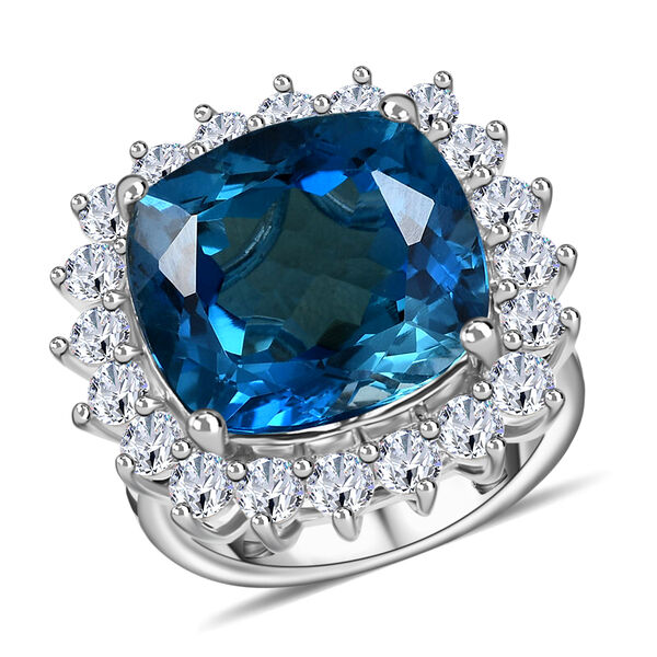 Premium London Blau Topas und Zirkon-Ring, 925 Silber platiniert  ca. 24,16 ct image number 4