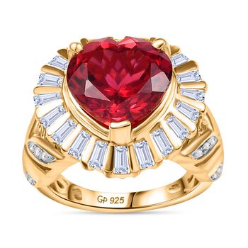 GP Amore Kollektion - Synthetischer Padparadscha Saphir, Zirkon und blauer Saphir Ring - 10,24 ct.