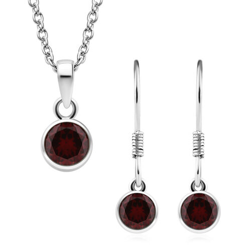 2er Set - Roter Granat-Anhänger mit Kette und Ohrringe, 925 Silber Edelstahl, ca. 3.48 ct image number 0