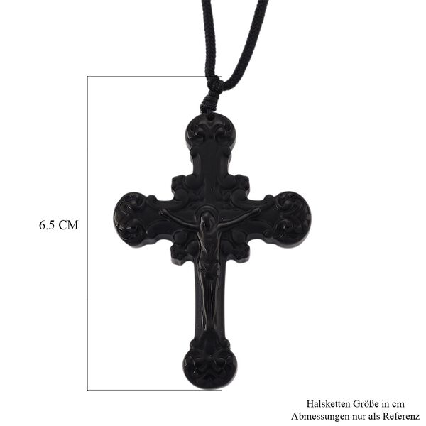 Schwarzer Glasachat Halskette 66 cm ca. 60,00 ct. image number 6