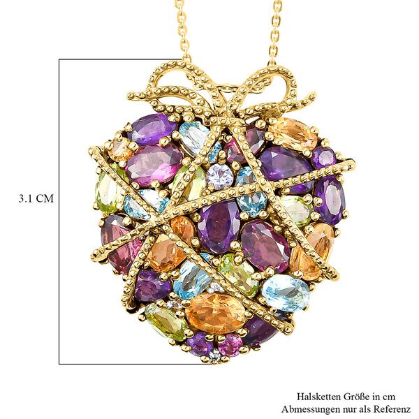 GP Amore Kollektion - Mehrfarbiger Edelstein und Kanchanaburi blauer Saphir-Herz-Anhänger mit Kette in Silber image number 6