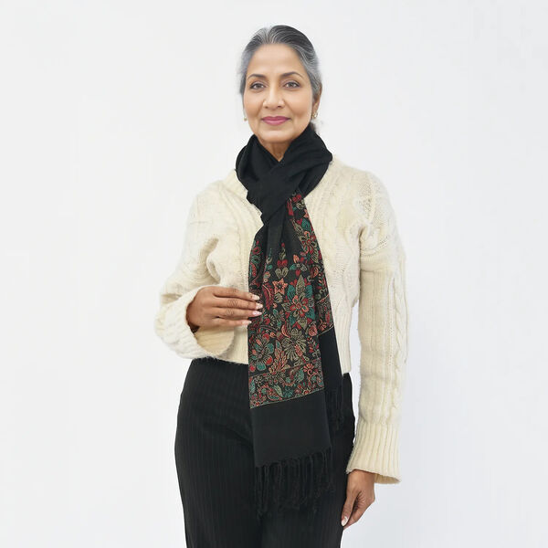 Jamawar Schal aus Viskose, schwarz