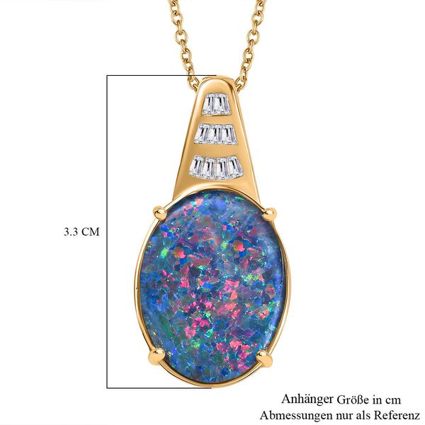 AAA Boulder Opal, Wei&szlig;er Zirkon Anh&auml;nger mit Kette, 925 Silber Gelbgold Vermeil ca. 8.12 ct image number 7