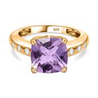 AA Rose De France Amethyst, Weißer Zirkon Ring 925 Silber 750 Gelbgold Vermeil (Größe 19.00) ca. 4,09 ct