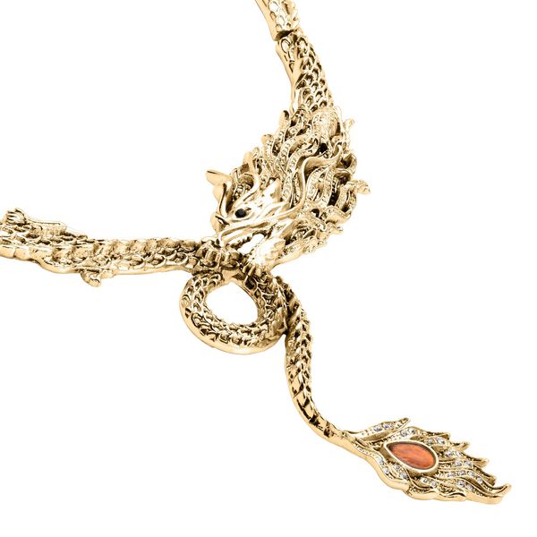 Stimulierte, orangefarbene Katzenaugen und wei&szlig;e Kristall-Halskette 40,5 cm - 0,60 ct. image number 3