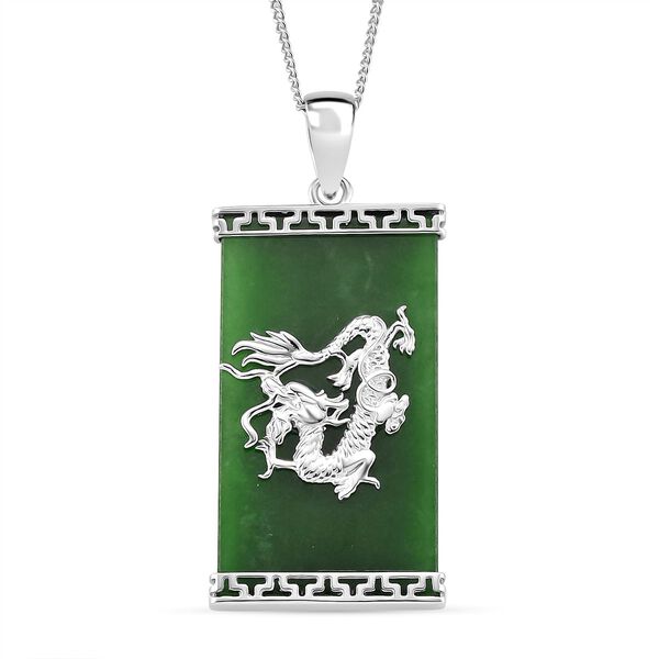 Grüne Jade Drachen-Anhänger mit Kette, 925 Silber rhodiniert, ca. 17.24 ct image number 0