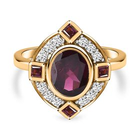 Rhodolith Granat Ring, 925 Silber vergoldet (Größe 21.00) ca. 2.79 ct