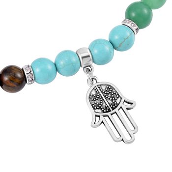 2er Set - Hamsa Hand Anh&auml;nger Set mit Mehrfarbigen und Unakite Edelsteinperlen Chakra Halskette und Armband