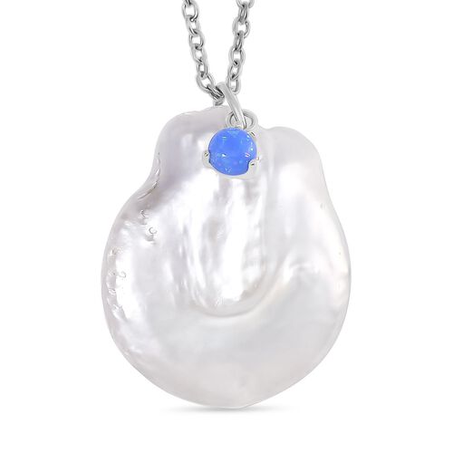 Weiße Keshi Perle, Blauer Opal Schmuckset Messing und Edelstahl image number 0
