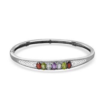 Himmelblauer Topas, Mosambik Granat Armreif ca. 18 cm Edelstahl ca. 3,55 ct.