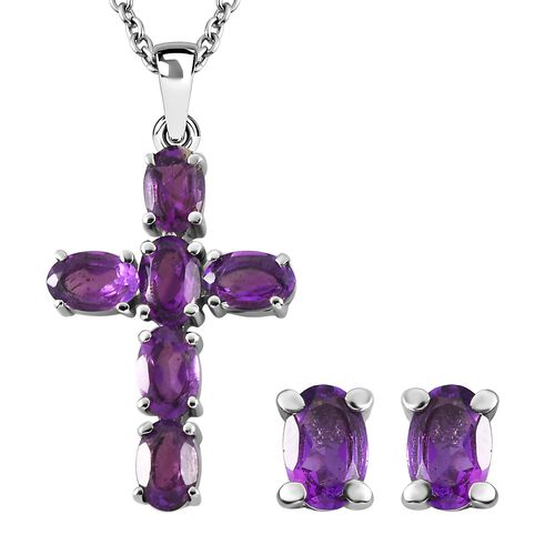 2er-Set, Afrikanischer Amethyst-Anhänger mit Kette und Ohrstecker - 3,21 ct. image number 0