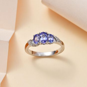 Tansanit Ring, 925 Silber rhodiniert, (Gr&ouml;&szlig;e 20.00) ca. 1.02 ct