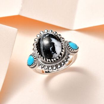 Wei&szlig;er B&uuml;ffel und Sleeping Beauty T&uuml;rkis Ring - 6,37 ct.